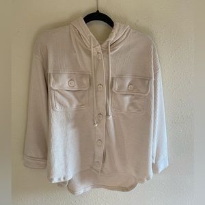 American Eagle Cream Button Up Shacket with Hood Size L